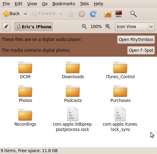 Browsing the iPhone filesystem from Ubuntu.